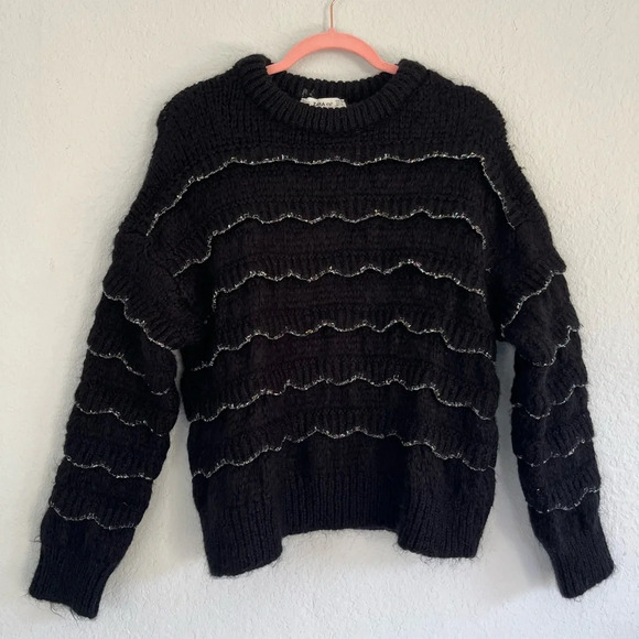 ZARA Knit Black Oversized Mohair Sweater with Glitter Trim Size S - Picture 4 of 10